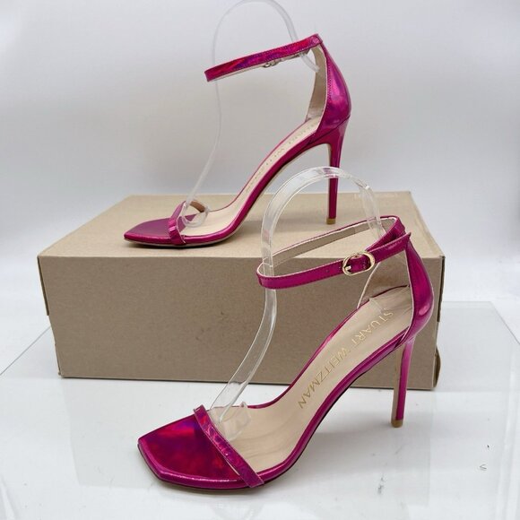 Stuart Weitzman Nudistcurve 100 Strap Sandal Iridescent Patent Orchid Pink US 6 - Picture 3 of 11